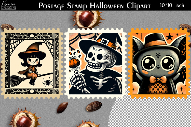 Vintage Postage Stamp Fall Halloween Clipart