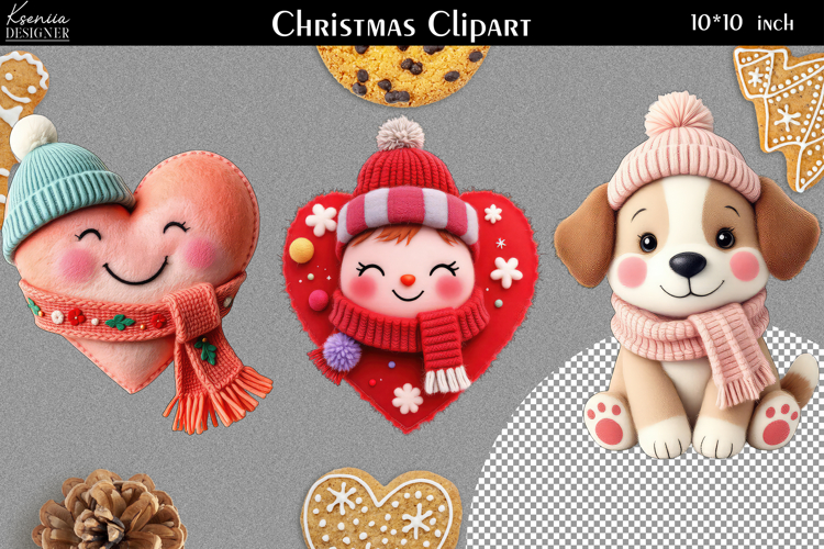 Cozy Christmas Felted Clipart Collection|Winter Knitted Art