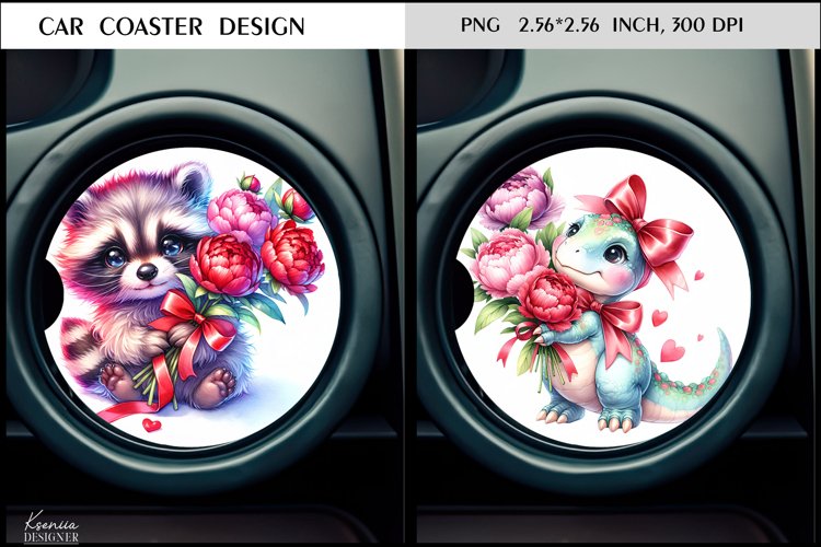 Dinosaur and Raccoon| Animal Car Coaster Design example image 1