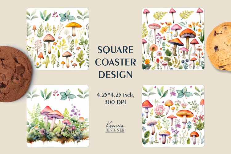 Mushroom Design| Forest Square Coaster Sublimation example image 1