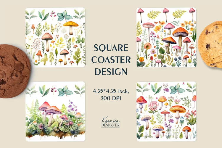 Mushroom Design| Forest Square Coaster Sublimation