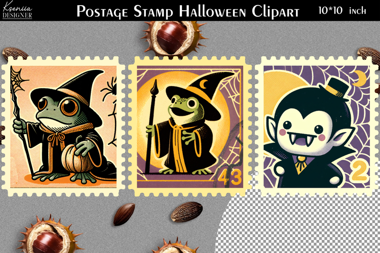 Vintage Postage Stamp Fall Halloween Clipart