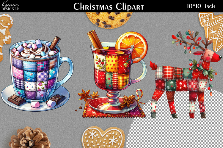 Patchwork Christmas Clipart|Quilted Christmas Design