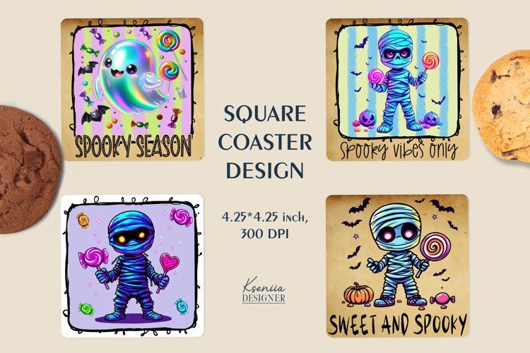 Spooky Season Square Coaster|Iridescent Halloween Ghost