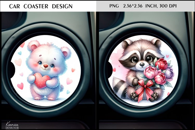Bear and Raccoon|Cute Animal Car Coaster Design example image 1