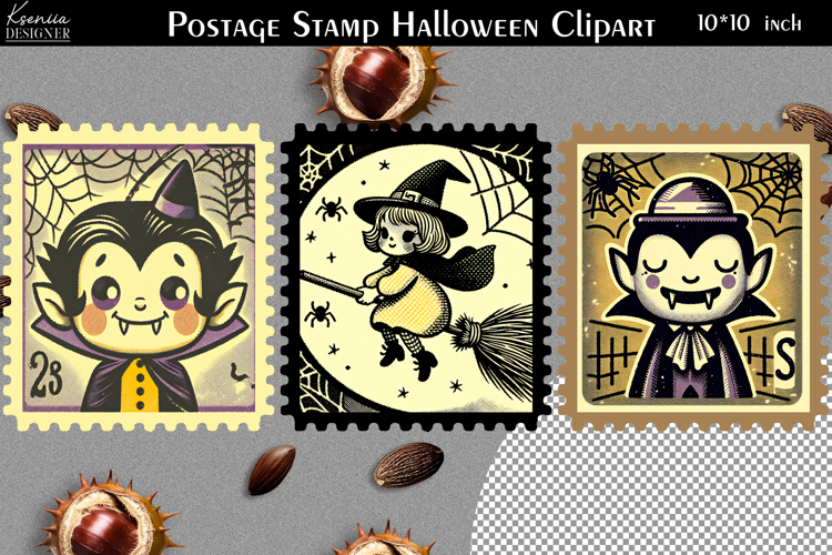 Vintage Postage Stamp Fall Halloween Clipart