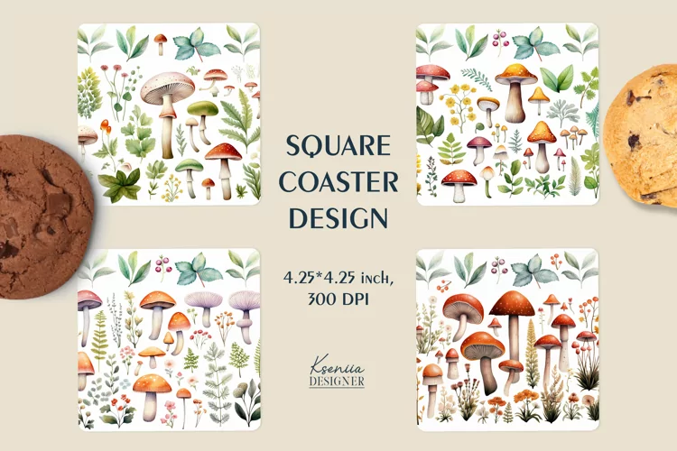 Mushroom Design| Forest Square Coaster Sublimation