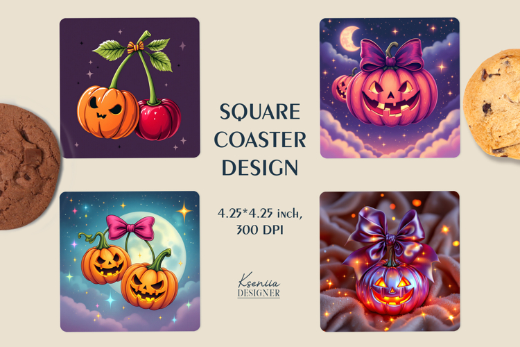Whimsical Halloween Pumpkin Square Coasters