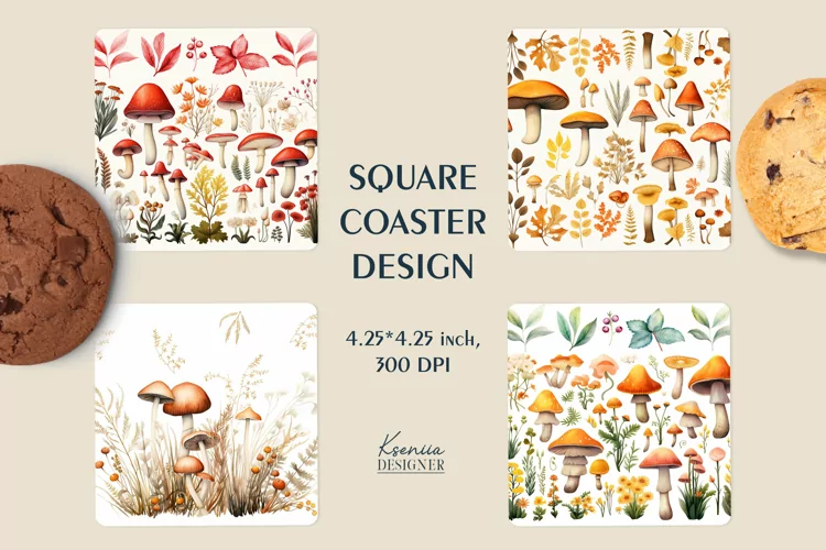Mushroom Design| Forest Square Coaster Sublimation