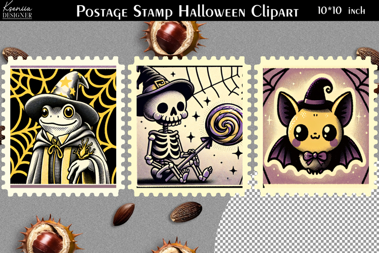 Vintage Postage Stamp Fall Halloween Clipart