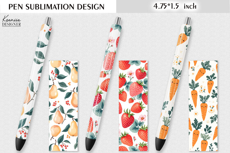 Strawberry and Carrot Pen Sublimation| Vintage Floral Design example image 1