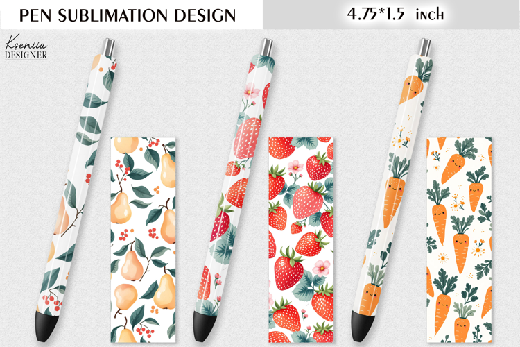 Strawberry and Carrot Pen Sublimation| Vintage Floral Design