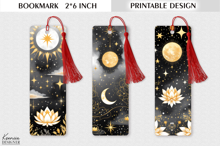 Golden Celestial Printable Bookmark |Lotus Tarot Design