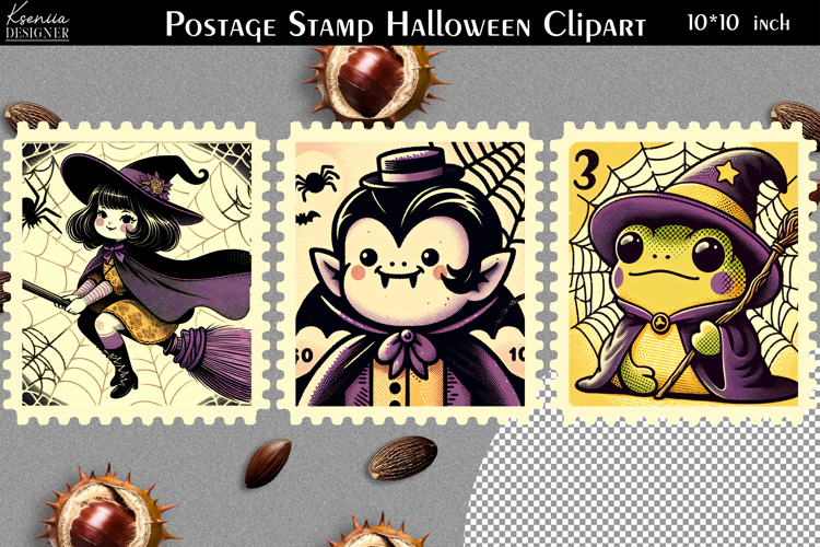 Vintage Postage Stamp Fall Halloween Clipart