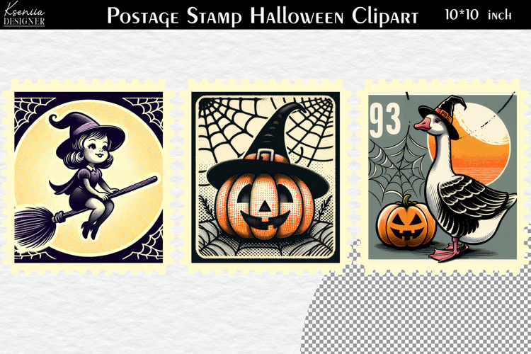 Vintage Postage Stamp Fall Halloween Clipart