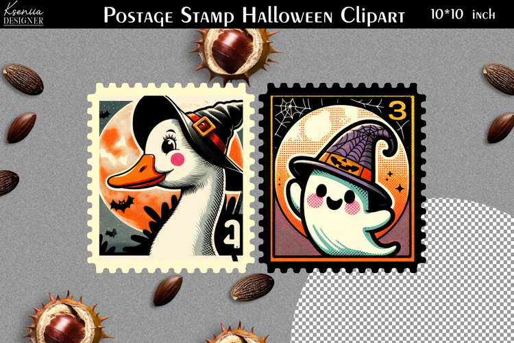 Vintage Postage Stamp Fall Halloween Clipart