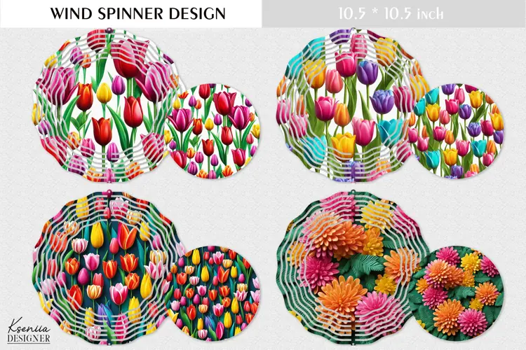 Tulip Flowers Round Sign| Summer Wind Spinner Design