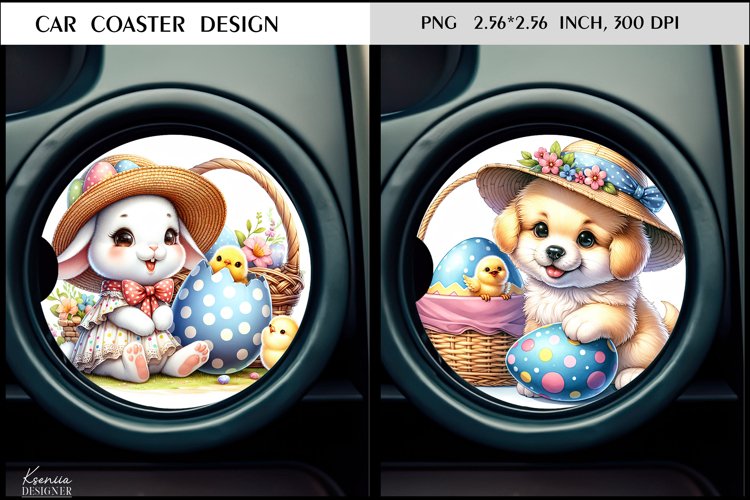 Easter Bunny and Puppy|Cute Animal Car Coaster Design example image 1