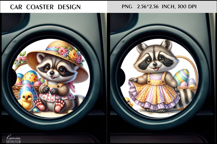 Vintage Raccoon|Cute Animal Car Coaster Design example image 1