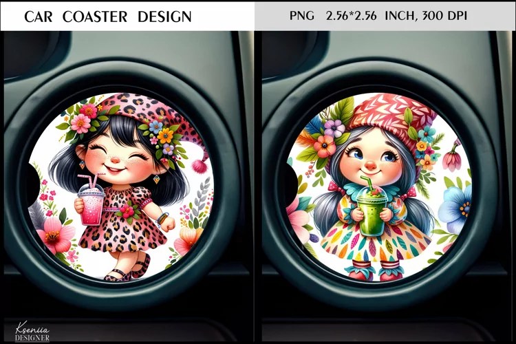 Cute Flower Gnome Wearing Hat| Cartoon Car Coaster Design