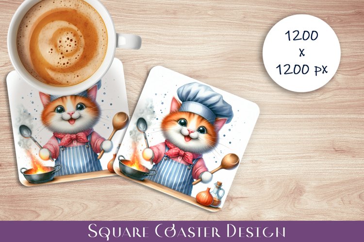 Cat in the kitchen Square Coaster Sublimation. Cats