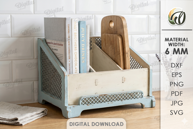 3D Cookbook Display Rack Laser Cut. Cookbook Holder SVG