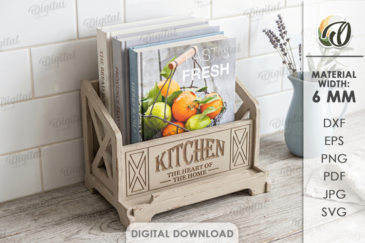 3D Cookbook Display Rack Laser Cut. Cookbook Holder SVG