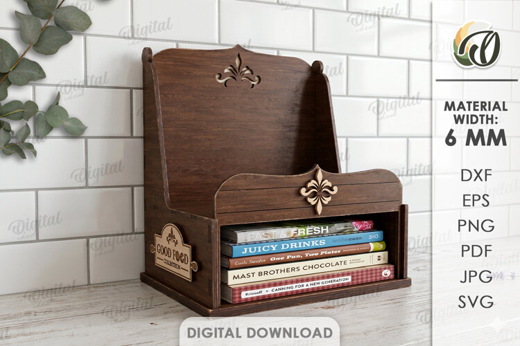 3D Cookbook Display Rack Laser Cut. Cookbook Holder SVG example image 1