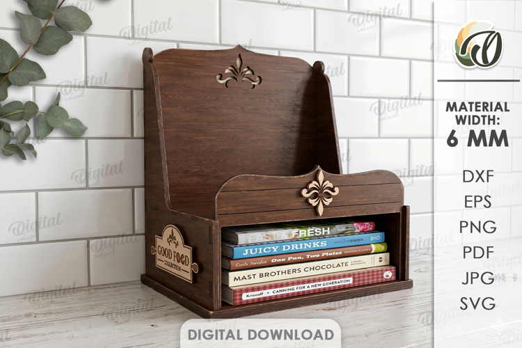 3D Cookbook Display Rack Laser Cut. Cookbook Holder SVG