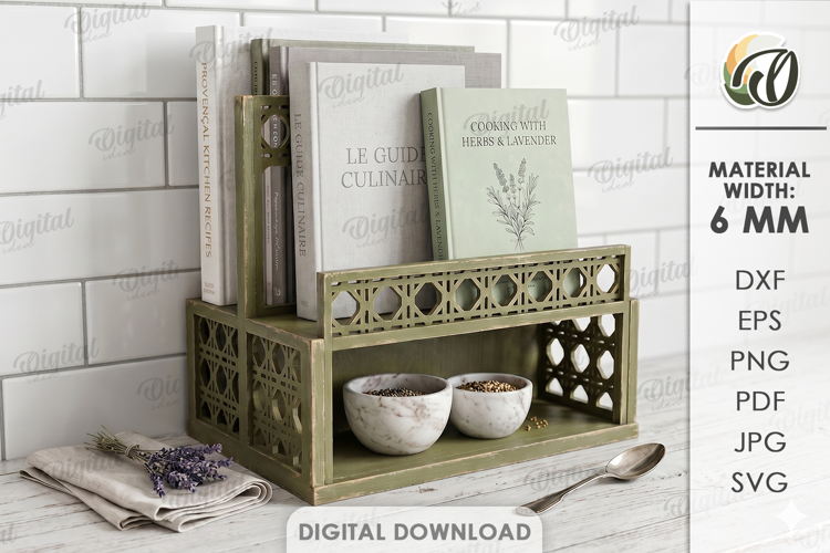 3D Cookbook Display Rack Laser Cut. Cookbook Holder SVG