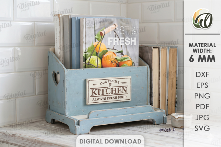 3D Cookbook Display Rack Laser Cut. Cookbook Holder SVG