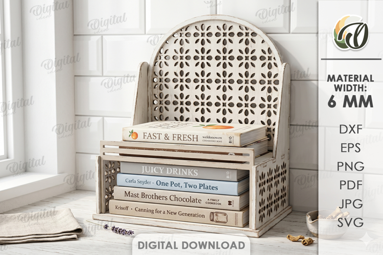 3D Cookbook Display Rack Laser Cut. Cookbook Holder SVG