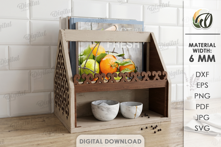 3D Cookbook Display Rack Laser Cut. Cookbook Holder SVG
