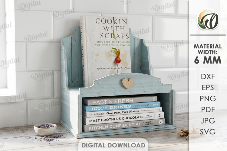3D Cookbook Display Rack Laser Cut. Cookbook Holder SVG