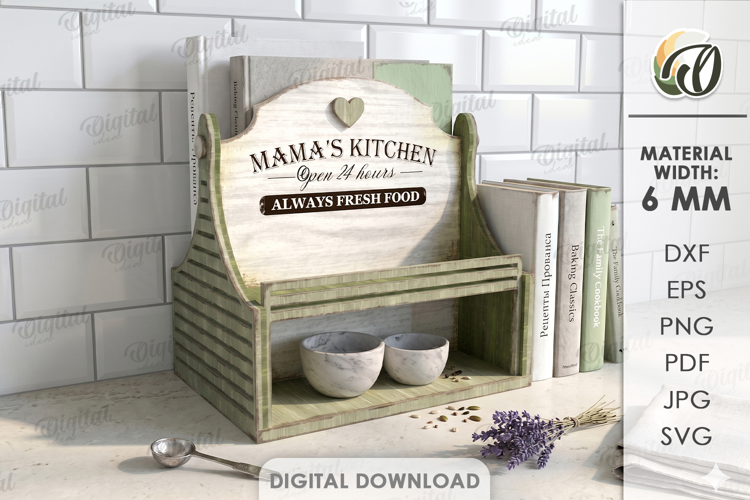 3D Cookbook Display Rack Laser Cut. Cookbook Holder SVG