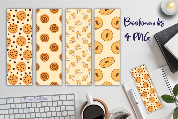 Cute Cookie Pattern Bookmarks Cozy Set of 4 PNGs