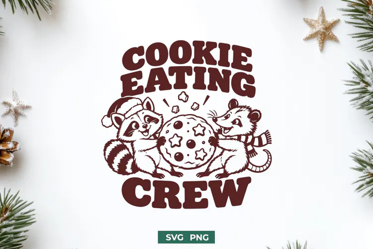 Cookie Eating Crew SVG, Christmas Raccoon Opossum PNG Design