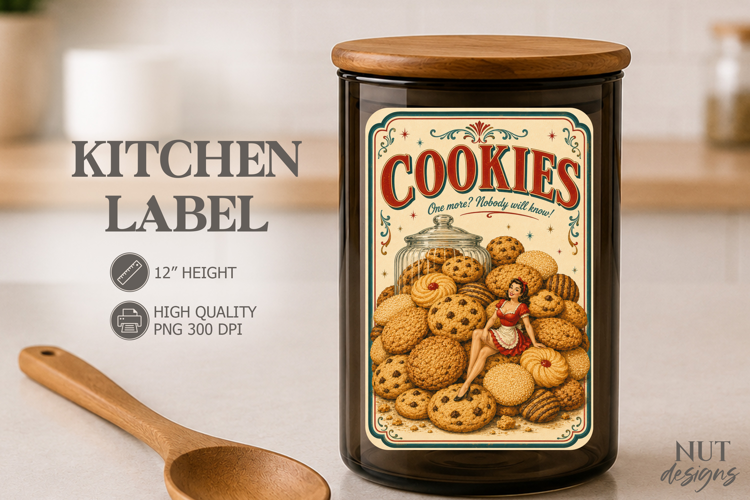 Pantry Vintage Cookie Jar Kitchen Label Pin up girl