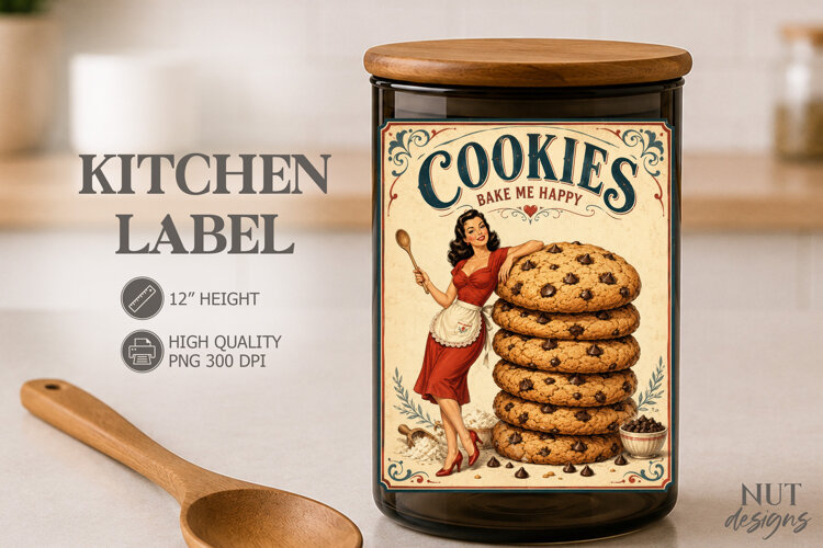 Pantry Baking label Vintage Cookie Label Pin up girl example image 1