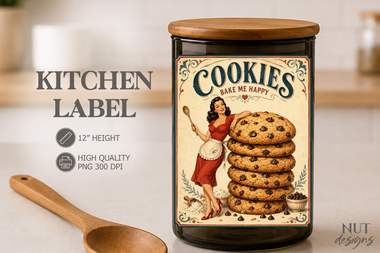Pantry Baking label Vintage Cookie Label Pin up girl