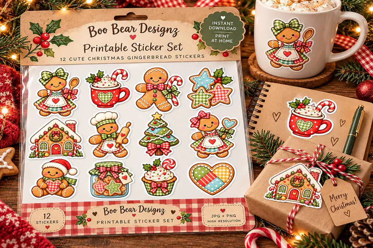 Printable Gingerbread Christmas Stickers