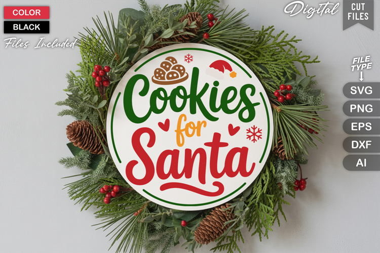 Cookies For Santa SVG | Christmas Round Sign SVG | Xmas SVG