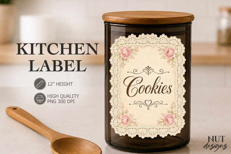 Vintage Floral Cookies Lace Kitchen Label pantry label example image 1
