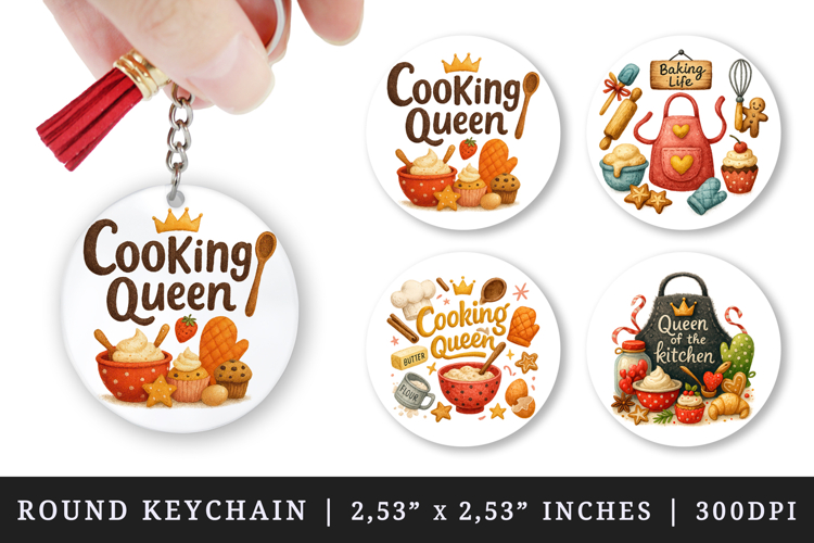 Cooking and Baking round keychain sublimation design