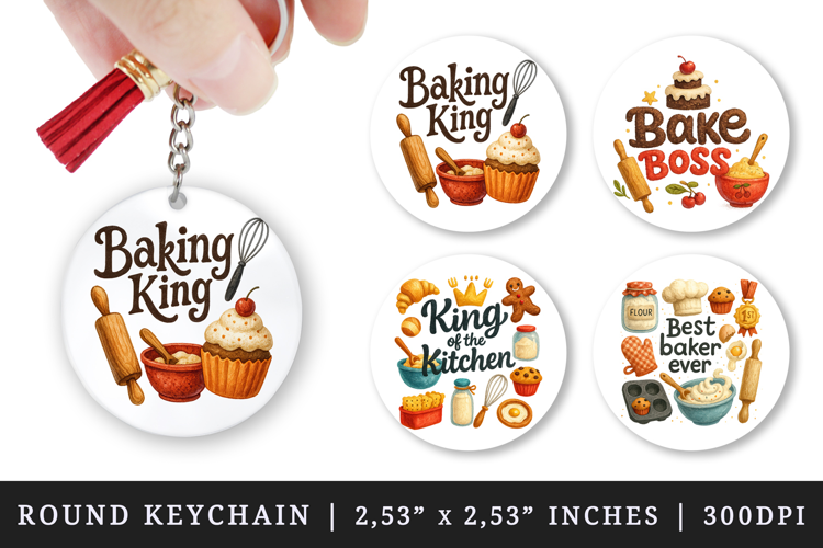 Cooking and Baking round keychain sublimation design