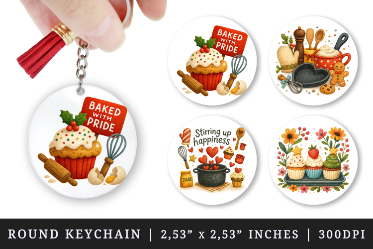 Cooking and Baking round keychain sublimation design