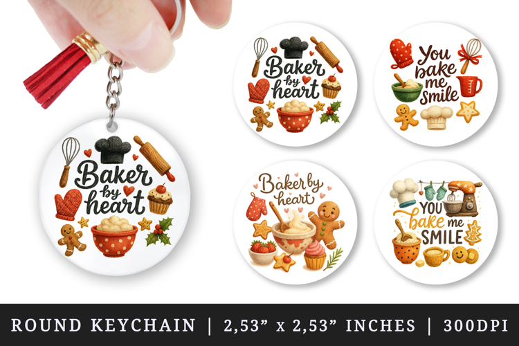 Cooking and Baking round keychain sublimation design