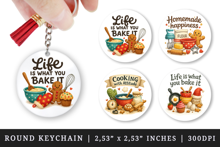 Cooking and Baking round keychain sublimation design