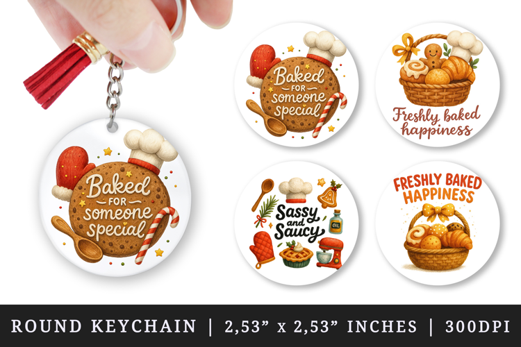 Cooking and Baking round keychain sublimation design