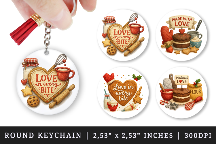 Cooking and Baking round keychain sublimation design